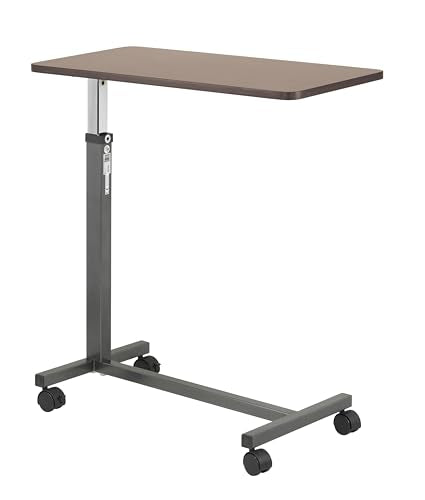 Drive Medical Non-Tilt Overbed Table with Wheels, Height-Adjustable Laminate Top