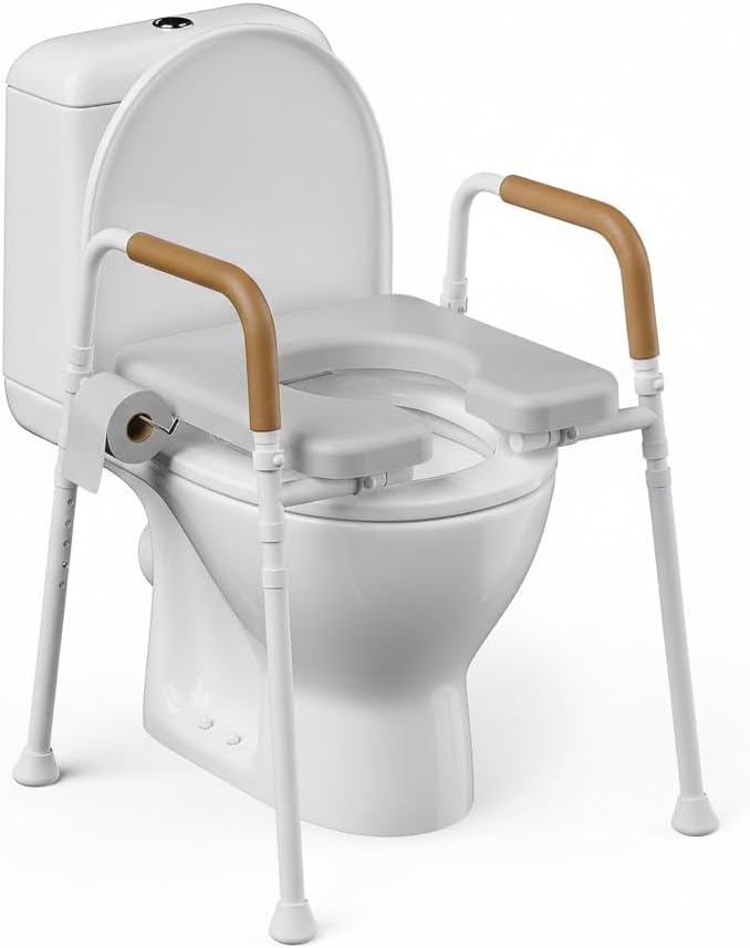 Raised Toilet Seat Riser with Handles, Unobstructed Front, Adjustable Height 350 lb

