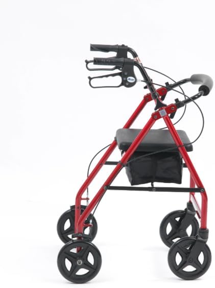 Drive Medical Aluminum Rollator Walker with Fold-Up Seat and Padded Back Support

