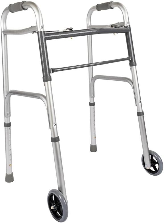 MediChoice Dual-Release Folding Walker, Height Adjustable Aluminum, 5" Wheels

