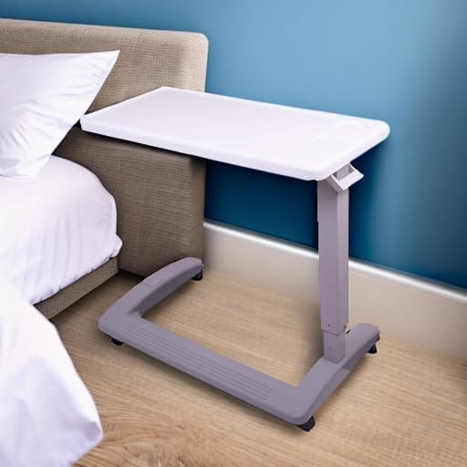 Carex Rolling Overbed Table with Wheels, Adjustable Height Bedside Desk Tray

