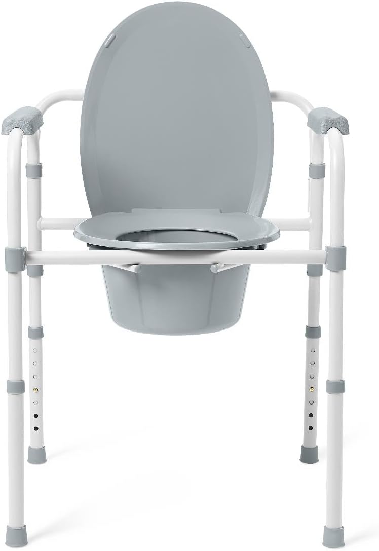 Dr. Dunley 3-in-1 Bedside Commode Chair with Steel Folding Frame, 7.5 QT Bucket

