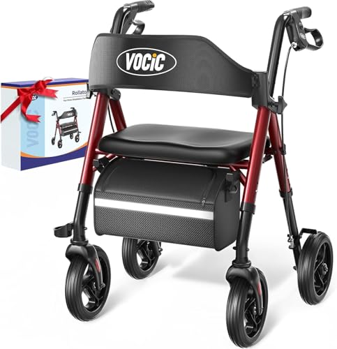 VOCIC Z21 Rollator Walker with Seat, 8" All-Terrain Big Wheels, Foldable