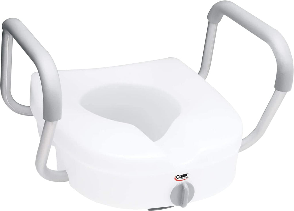 Carex E-Z Lock Raised Toilet Seat with Handles, 5 in Toilet Riser for Seniors

