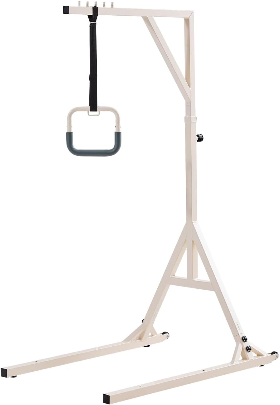 VEVOR Adjustable Bed Trapeze Bar for Mobility, 2 Casters, 350 lb Floor Stand

