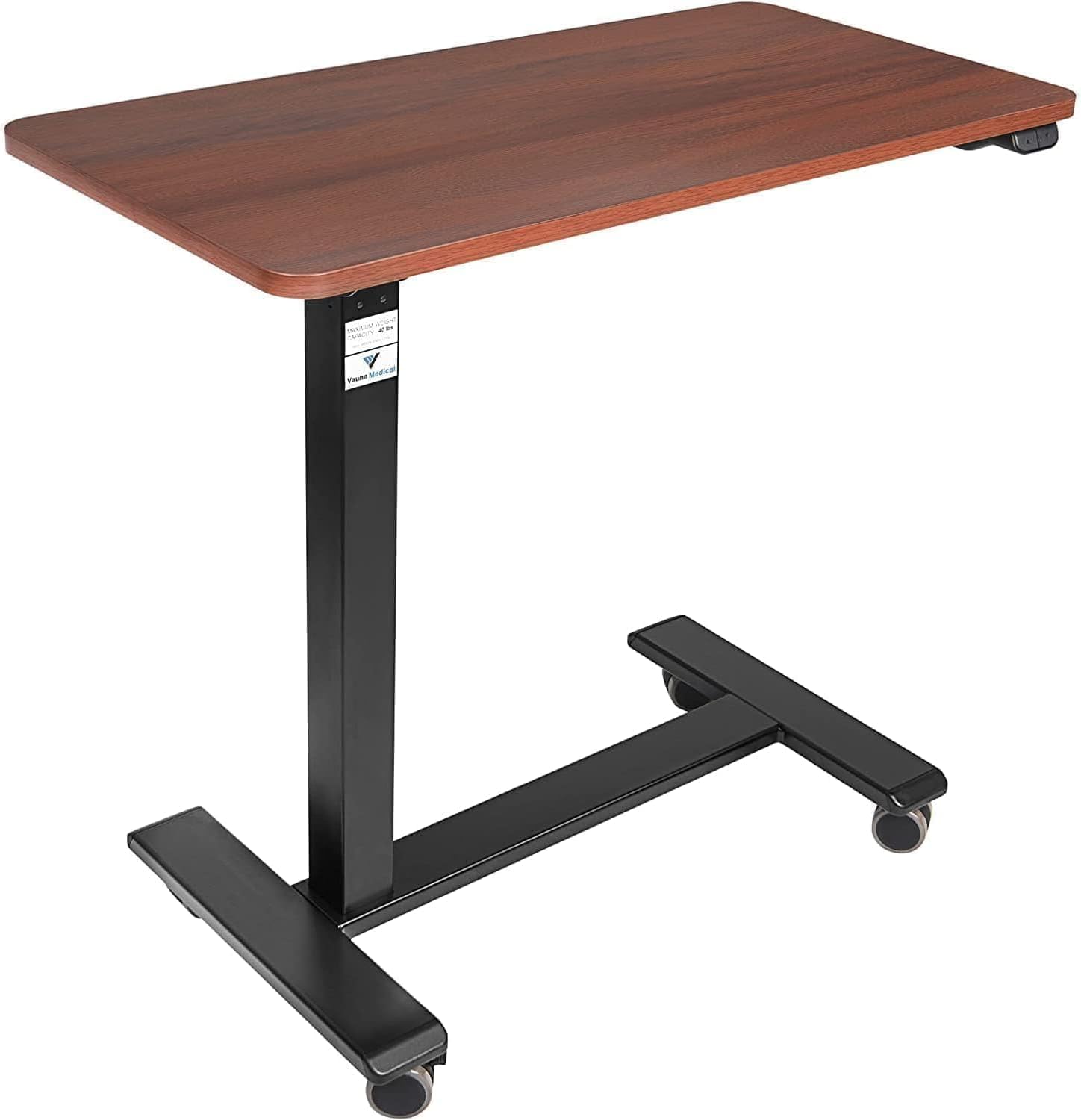 Vaunn Medical Electric Overbed Table, Height Adjustable Bedside Table with Wheels

