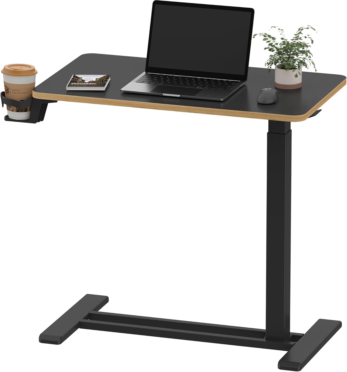 SANODESK Overbed Bedside Table Adjustable Height Rolling Laptop Cart with Tray

