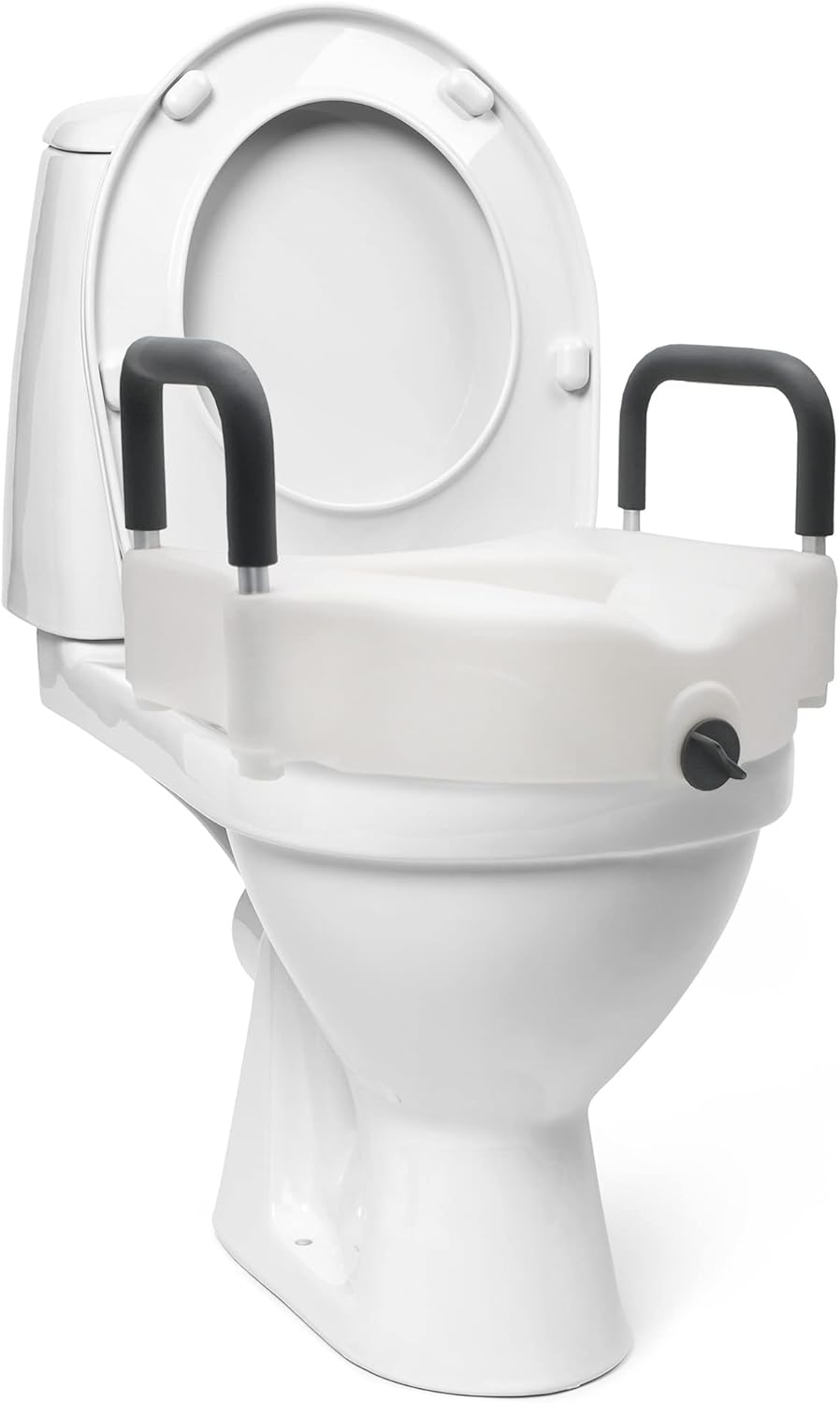 DMI Raised Locking Toilet Seat with Padded Armrests, 5-Inch Riser, 250 lb

