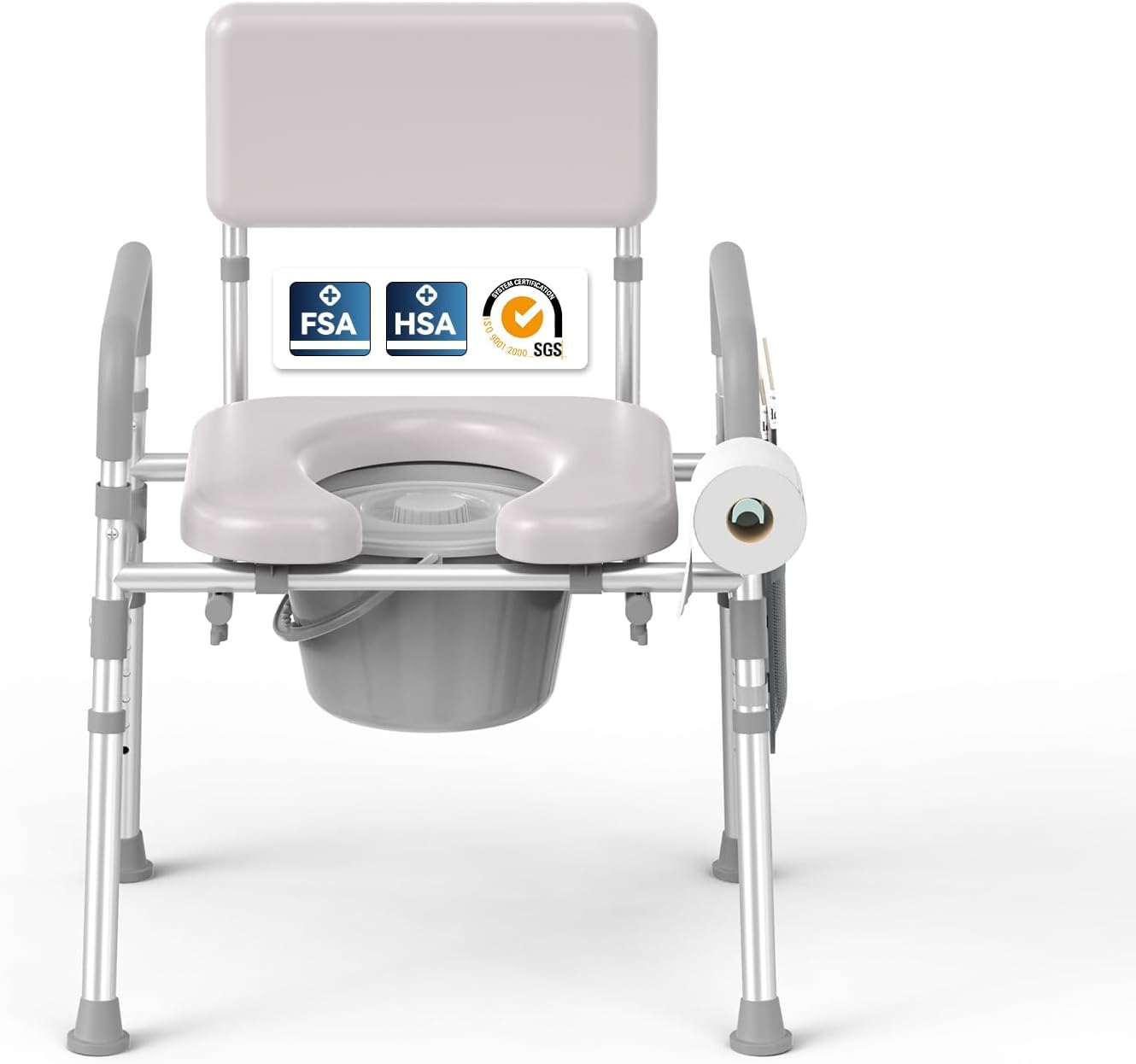 Bedside Commode with Padded Seat, Removable Backrest, 350 lb Portable Toilet

