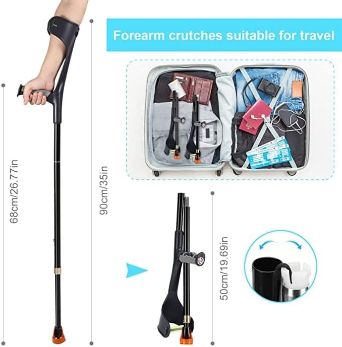Adult Forearm Crutch with Cuff, Adjustable Folding Anti-Drop Walking Support


