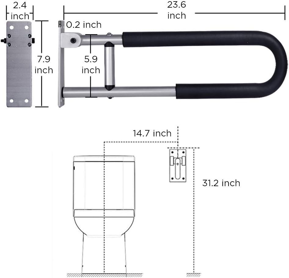 Handicap Grab Bar Rail 23.6 in Toilet Bathroom Safety Hand Support

