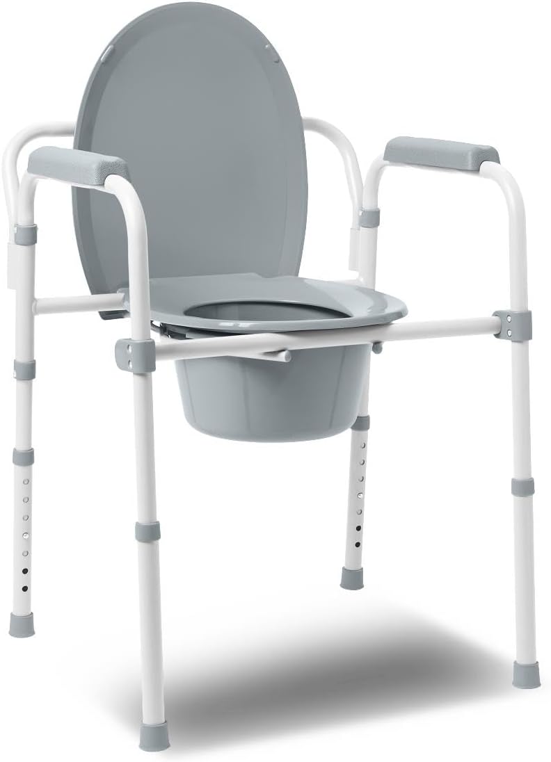 Dr. Dunley 3-in-1 Bedside Commode Chair with Steel Folding Frame, 7.5 QT Bucket


