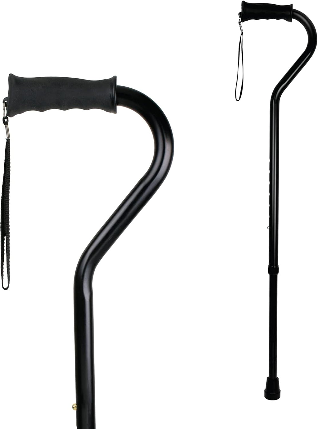Carex Ergo Offset Walking Cane, Height Adjustable Ergonomic Cane with Wrist Strap

