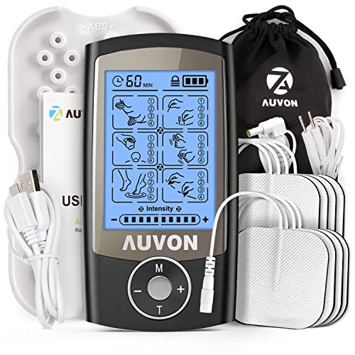 AUVON Rechargeable TENS Unit Muscle Stimulator with 24 Modes and 8 Electrode Pads