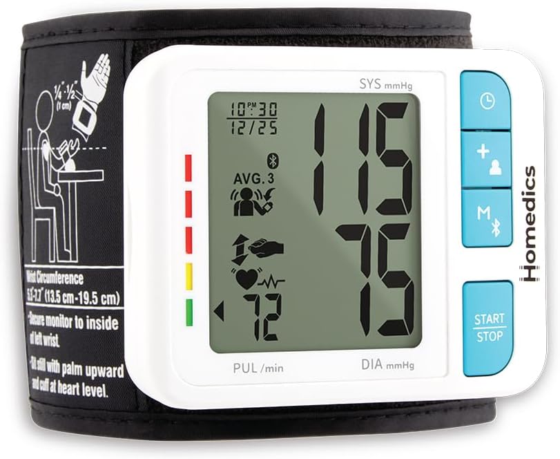 HoMedics 700 Series Wrist Blood Pressure Monitor, One-Touch, Bluetooth Home Use


