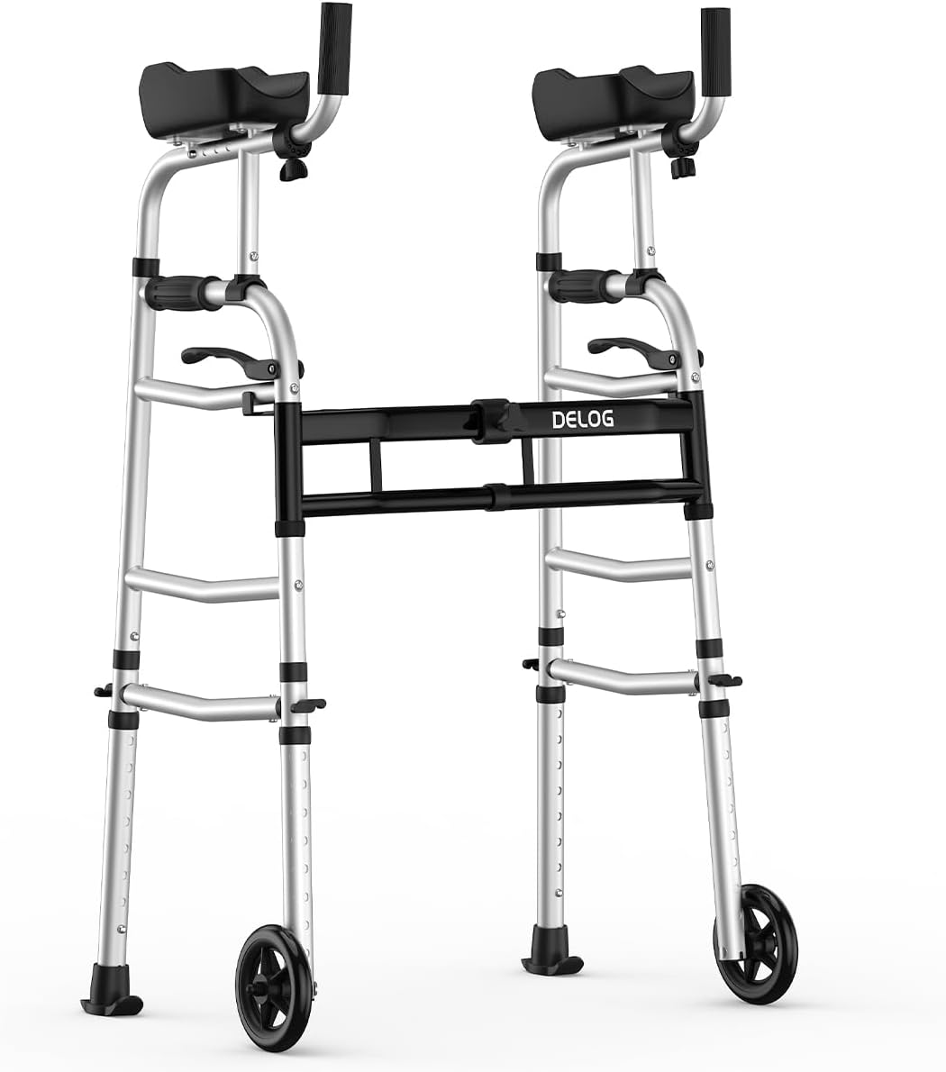 Delog Folding Walker for Seniors, Platform Walker, Padded Armrests, 350 lb capacity

