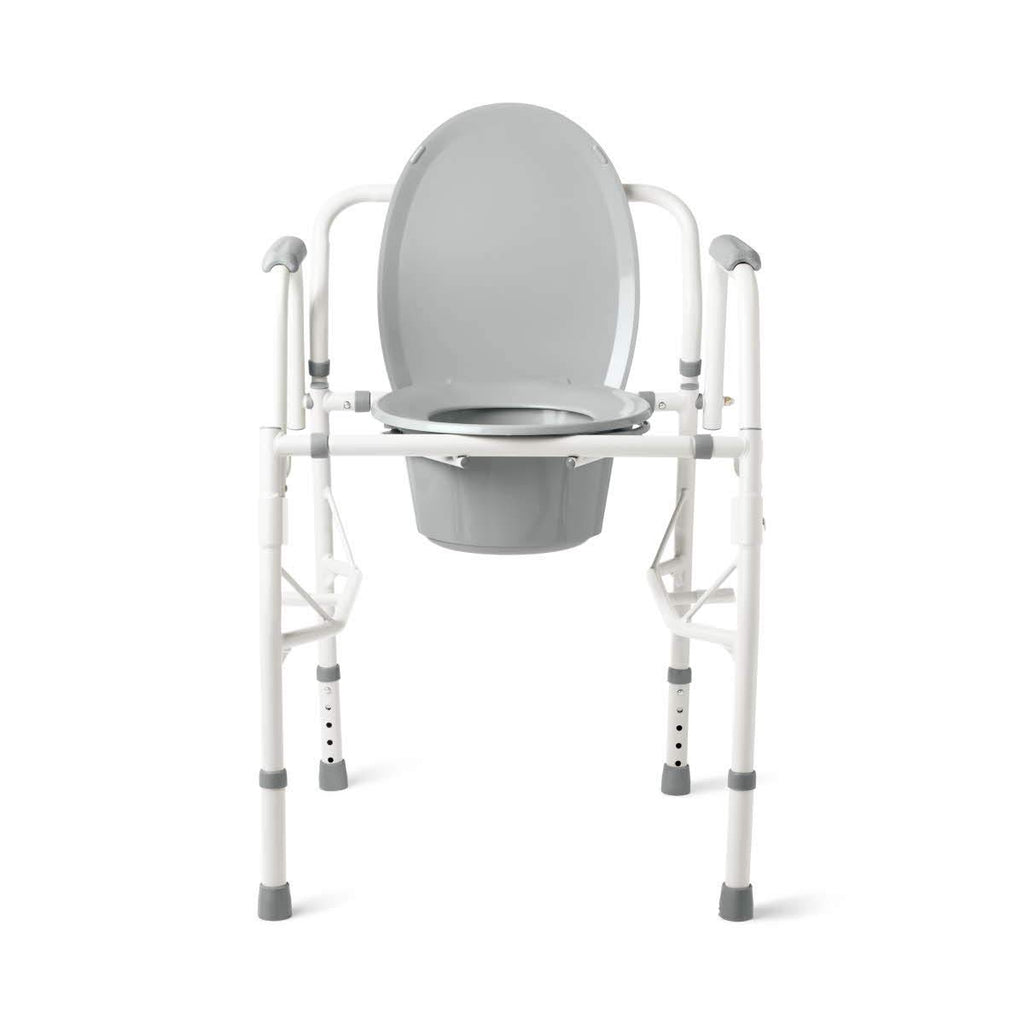 Medline Adjustable Steel Drop-Arm Bedside Commode Chair, Portable Toilet, 350 lb


