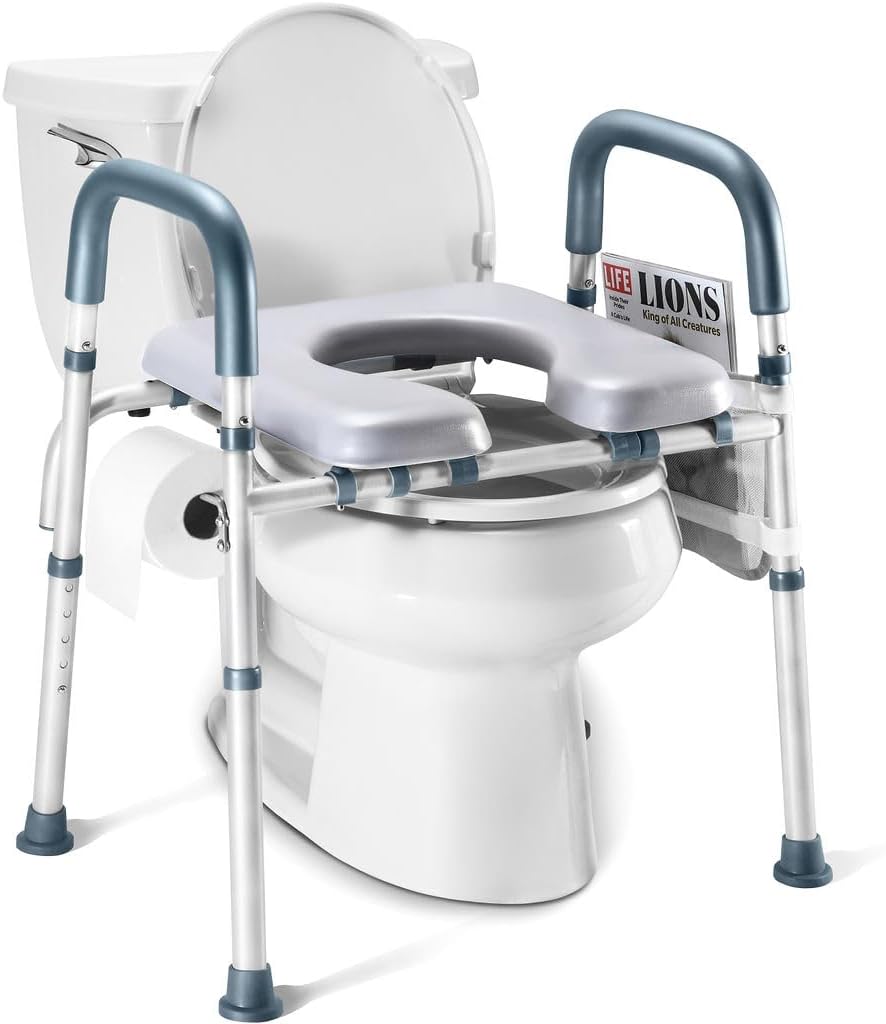 Adjustable Toilet Seat Riser with Handles for Seniors, Elderly, Handicap

