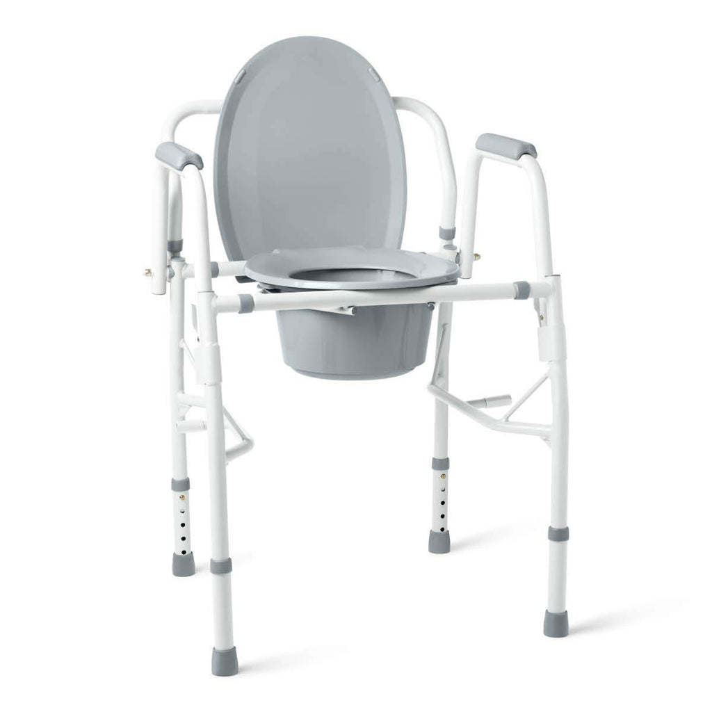 Medline Adjustable Steel Drop-Arm Bedside Commode Chair, Portable Toilet, 350 lb

