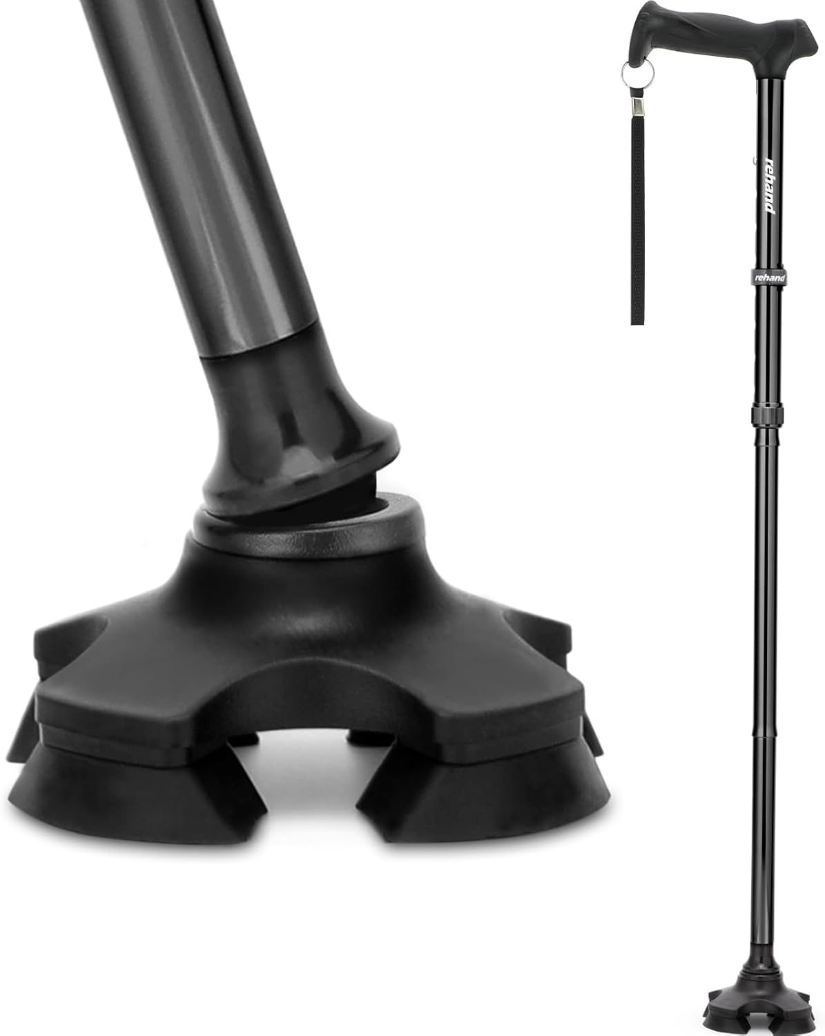 REHAND Pivot Quad Walking Cane for Adults, Foldable Adjustable Self-Standing

