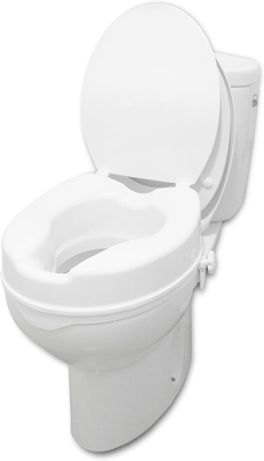 PEPE Mobility Raised Toilet Seat with Lid for Elderly, Round and Elongated

