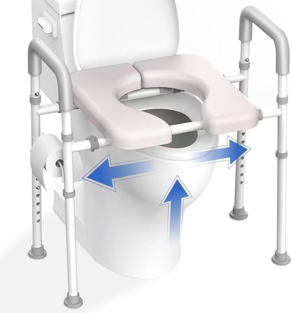 Raised Toilet Seat with Handles, Adjustable Height and Width Toilet Riser, 400 lb

