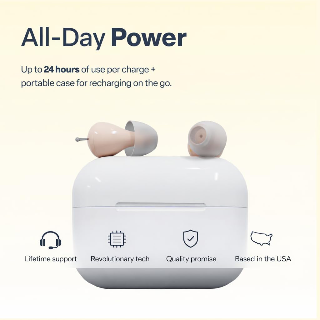 Audien Atom Pro 2 OTC Rechargeable Hearing Aid with Wireless Charging Case

