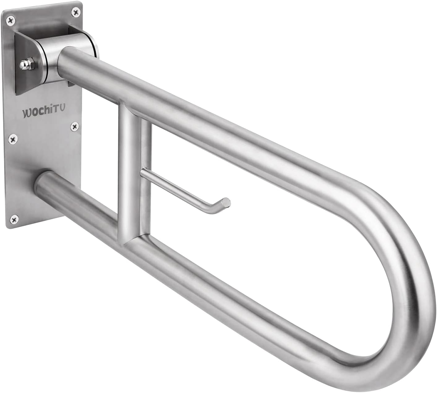 WochiTV Stainless Steel Safety Rail with Paper Holder, Flip-Up Bathroom Support

