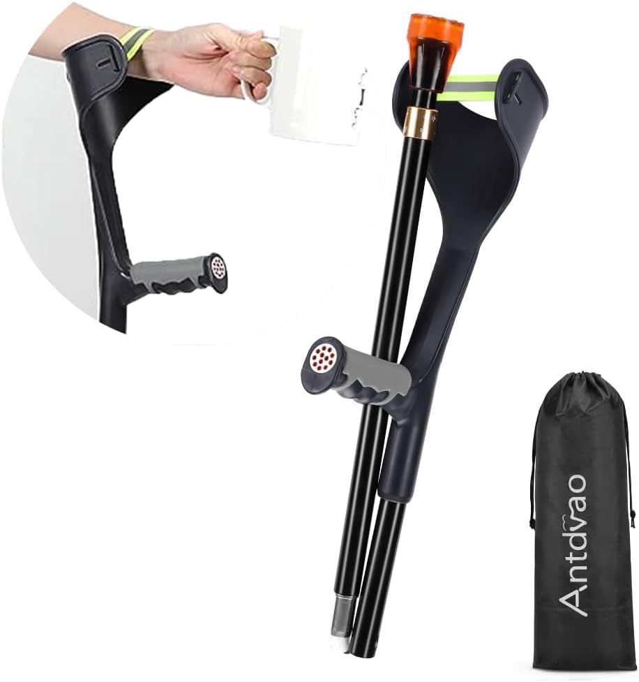 Adult Forearm Crutch with Cuff, Adjustable Folding Anti-Drop Walking Support

