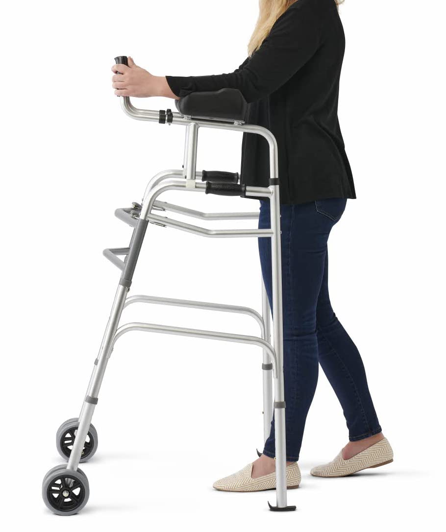 Medline Upright Walker with Armrests, Height Adjustable, Dual Wheels, 300 lb

