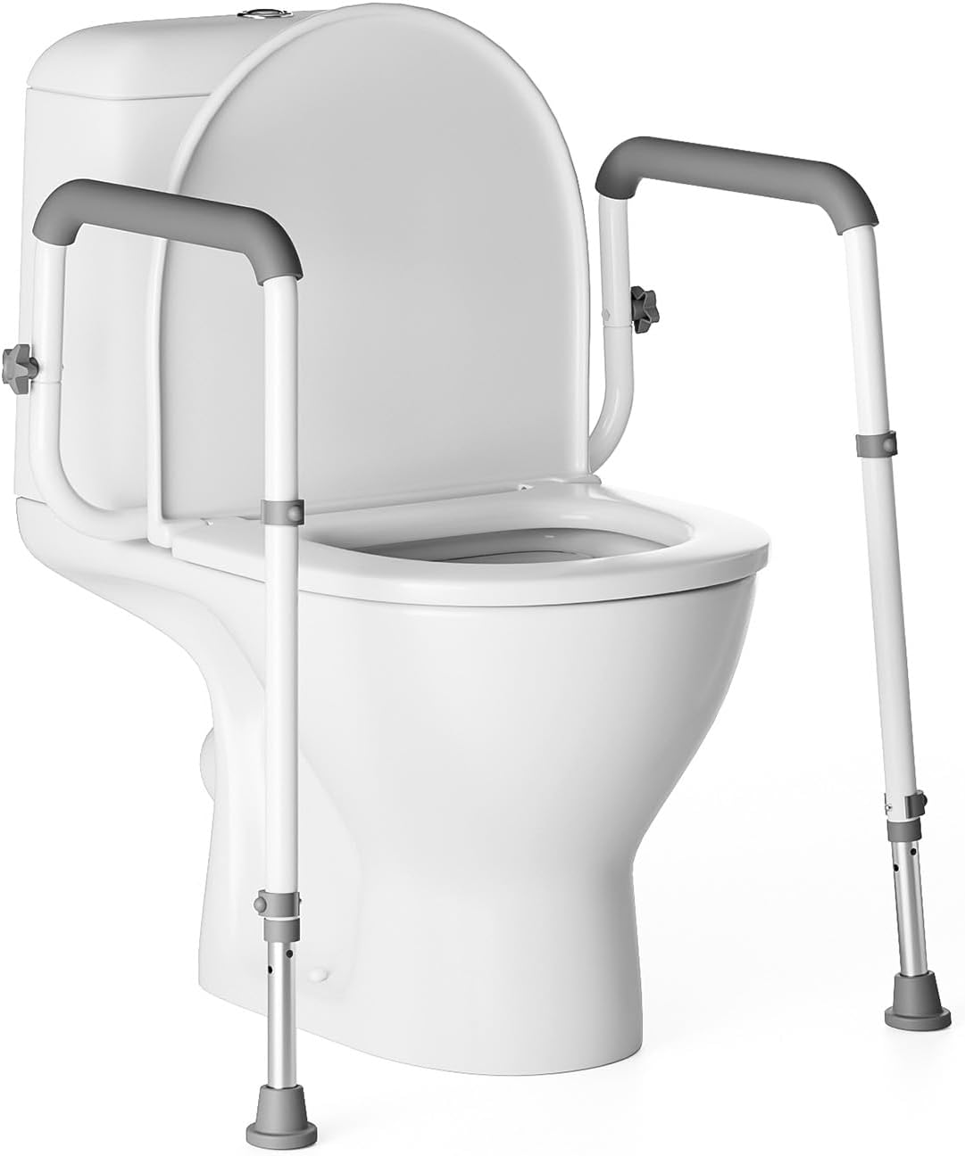 Loyoda Adjustable Toilet Safety Rails with Foam Armrests, Height-Adjustable Legs

