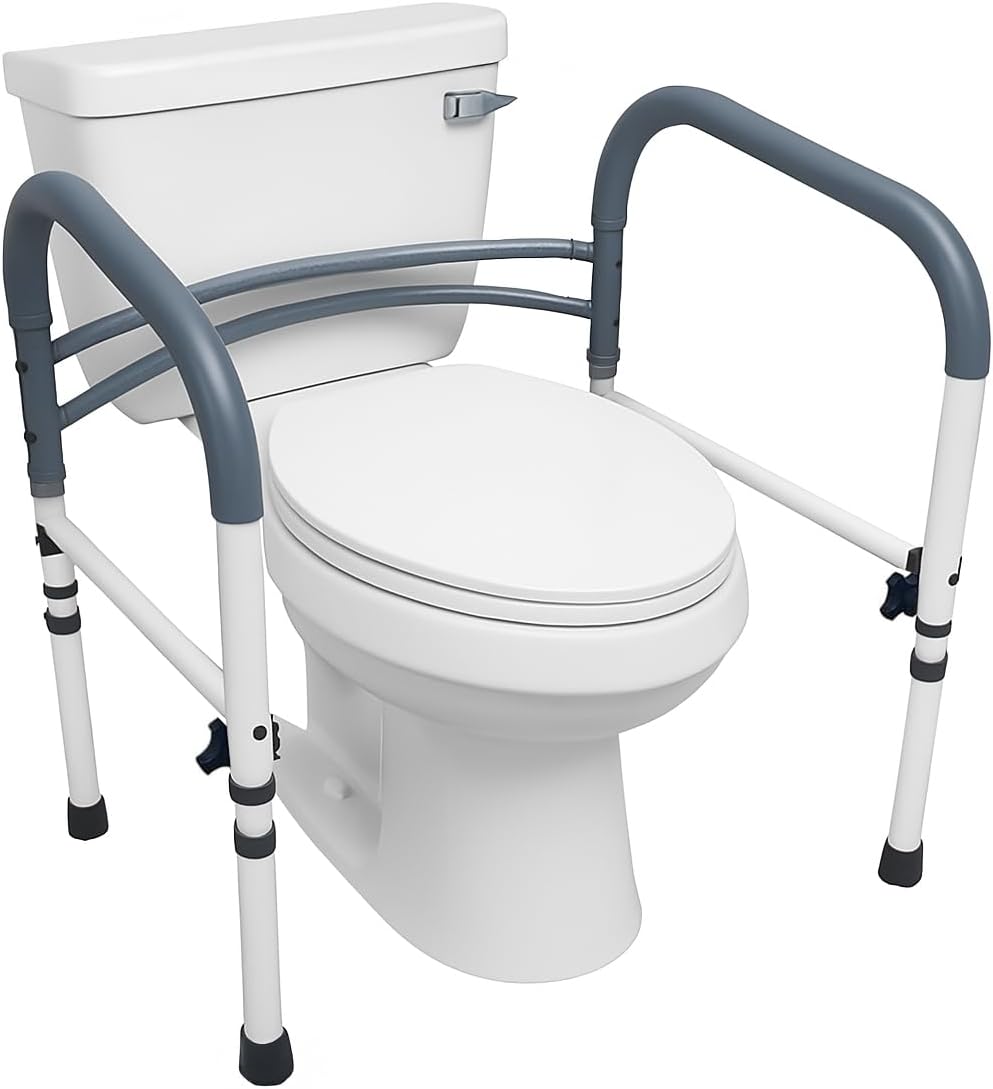 Carex Adjustable Toilet Safety Rail with Handles, Non-Slip Padded Grab Bar Frame

