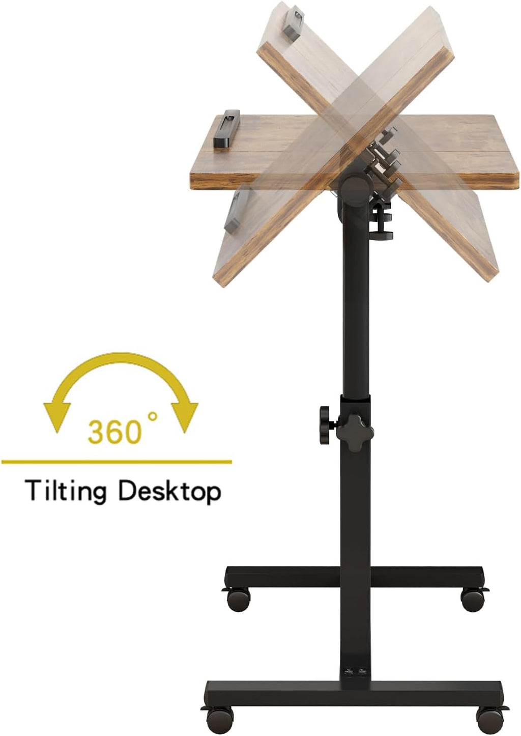 TigerDad Adjustable Overbed Table with Wheels, Rolling Bed Laptop Desk

