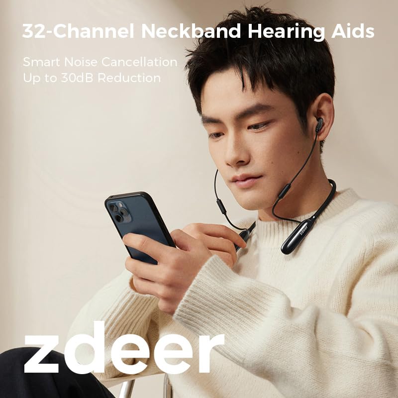 ZDEER OTC Hearing Aids for Seniors Dual-Chip Rechargeable Noise Reduction Neckband

