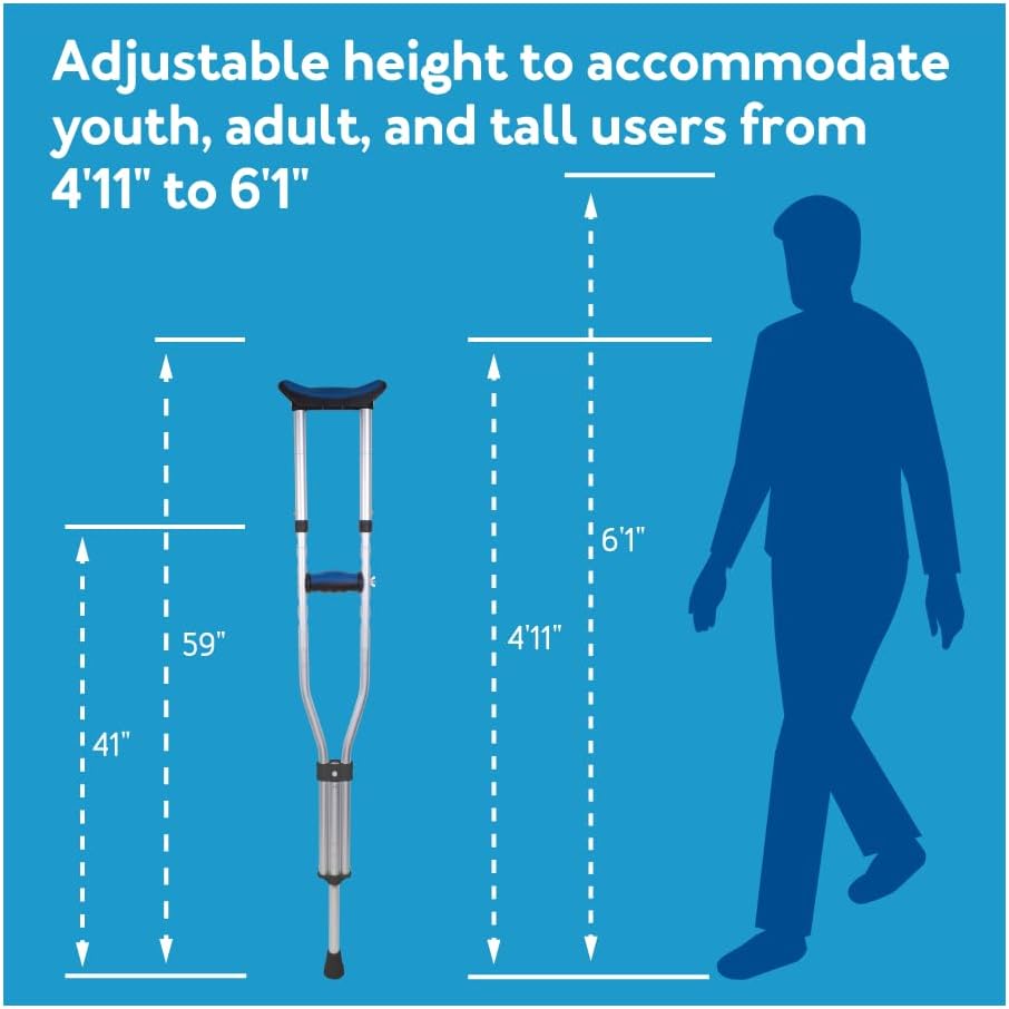 Carex Folding Aluminum Underarm Crutches for Adults, Adjustable Height, Pair

