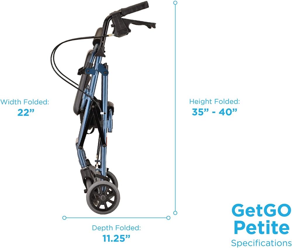 NOVA GetGo Ultra Narrow Rollator Walker with Seat, Folding Wheels and Brakes

