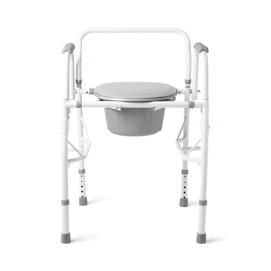 Medline Adjustable Steel Drop-Arm Bedside Commode Chair, Portable Toilet, 350 lb

