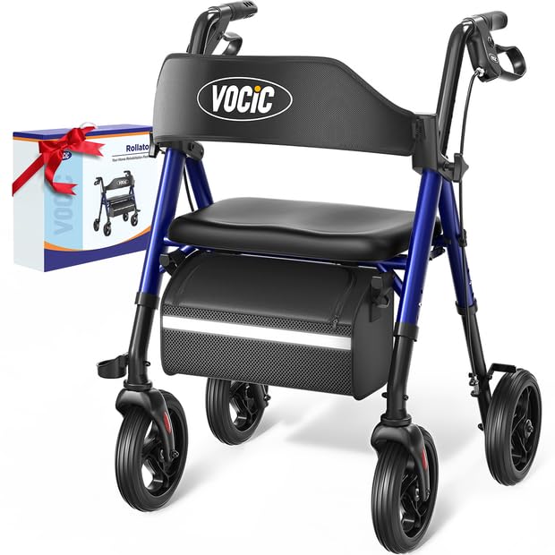 VOCIC Z21 Rollator Walker with Seat, 8" All-Terrain Big Wheels, Foldable