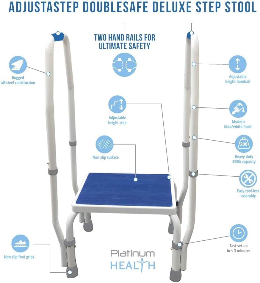 Platinum Health AdjustaStep DoubleSafe Deluxe Step Stool with Dual Handles, Height-Adjustable

