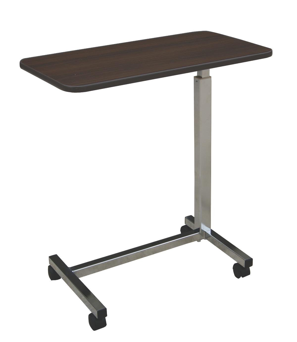 Medline Economy Overbed Table with Wheels, Adjustable Height, Walnut-Style Top

