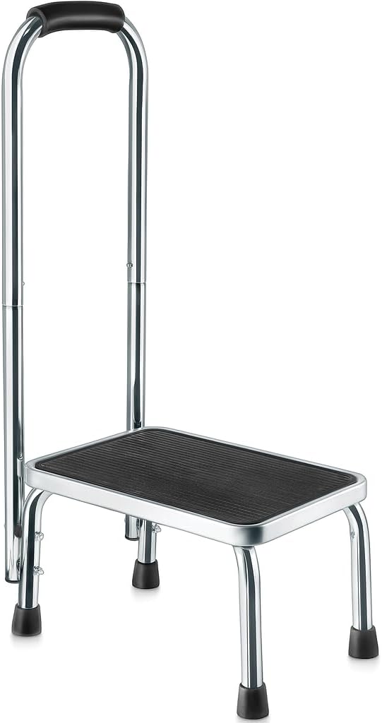 Step Stool with Handle for Adults, Chrome Steel Frame, 330 lb Capacity

