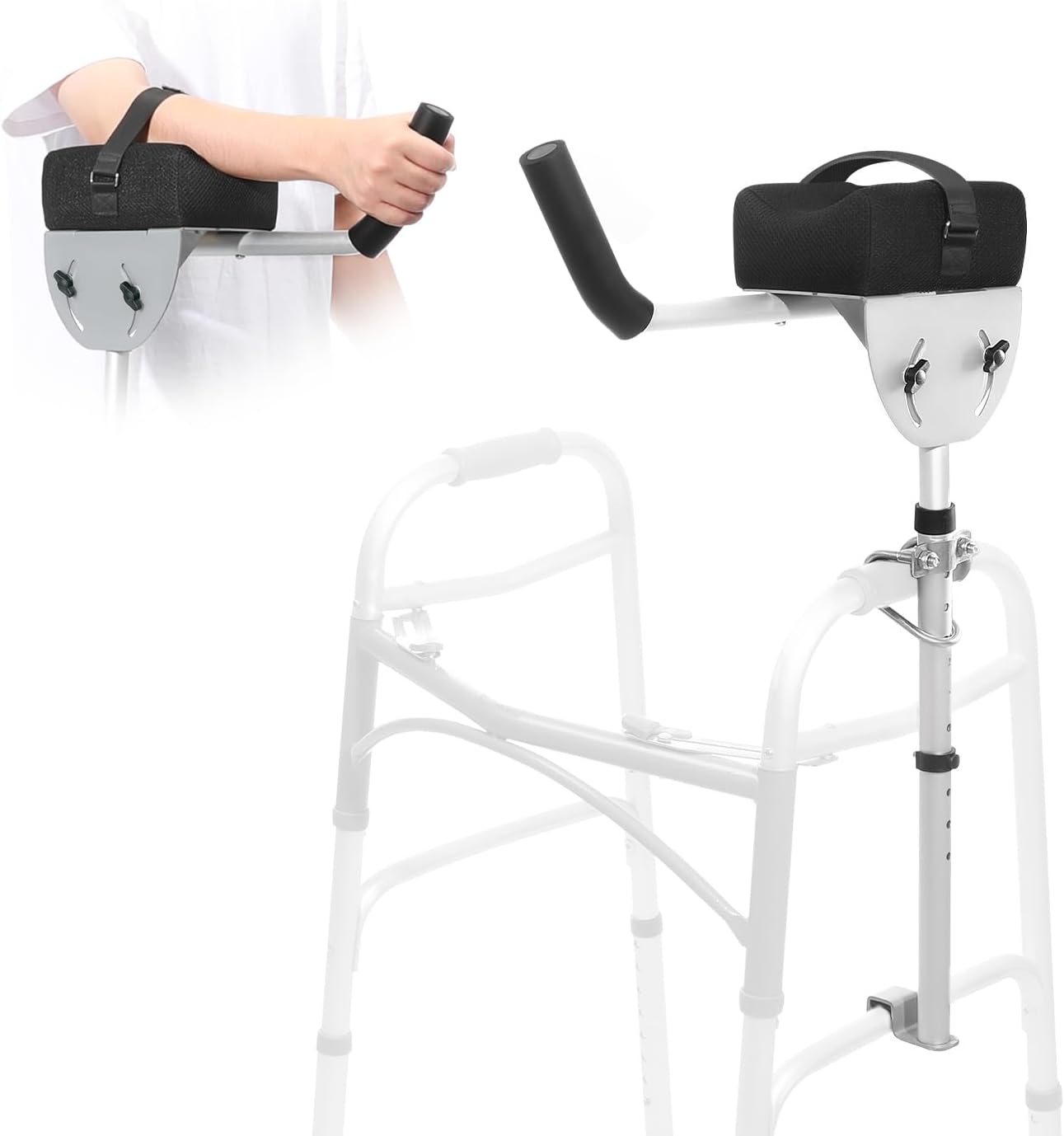 Walker Platform Attachment with Adjustable Padded Cuff and U-Shaped Clamp (Aluminum)

