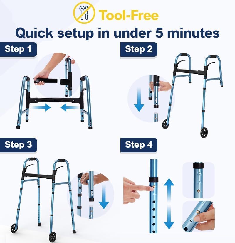 HolyHeal Folding Wheeled Mobility Aid with Glide Attachments, Adjustable 30–38 in

