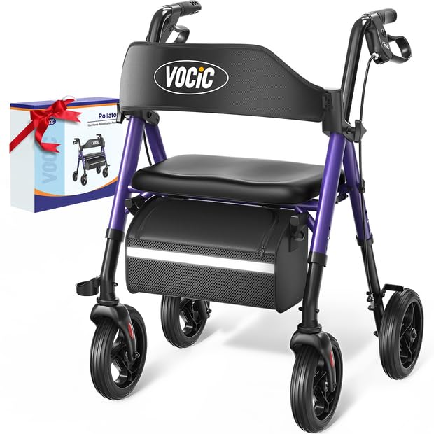 VOCIC Z21 Rollator Walker with Seat, 8" All-Terrain Big Wheels, Foldable