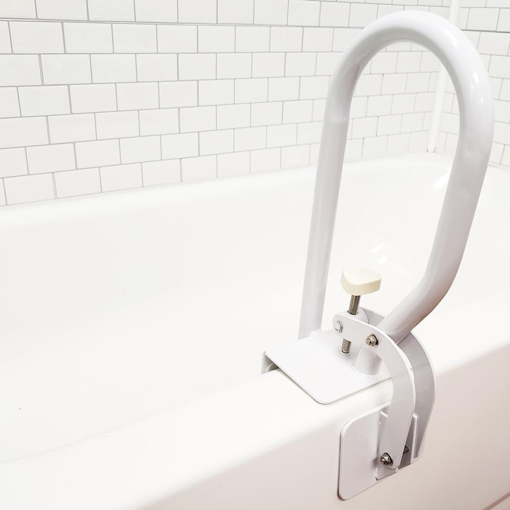 Carex White Bathtub Grab Bar Rail for Bathroom Tub Shower Clamp Handle Support

