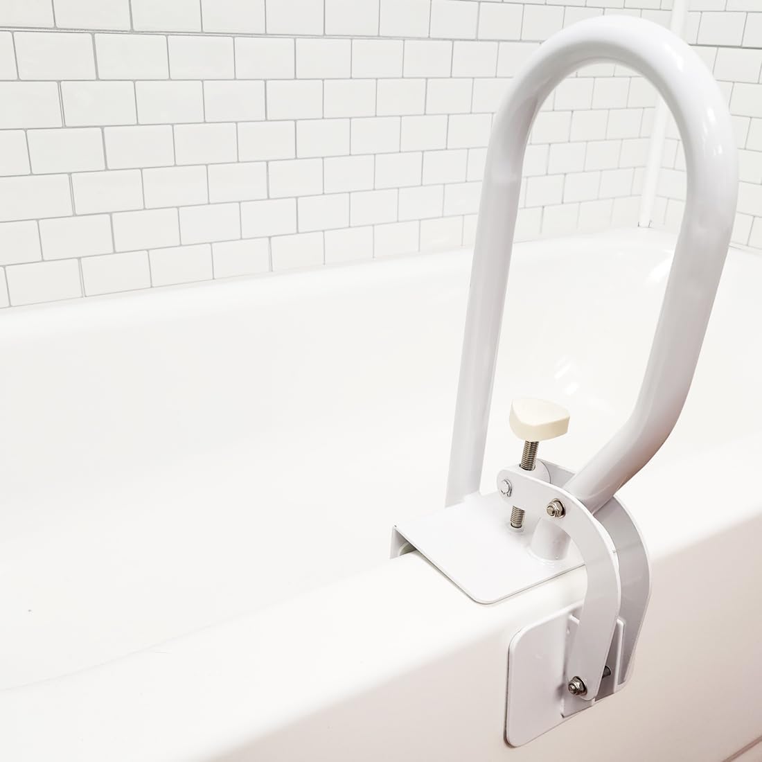 Carex White Bathtub Grab Bar Rail for Bathroom Tub Shower Clamp Handle Support

