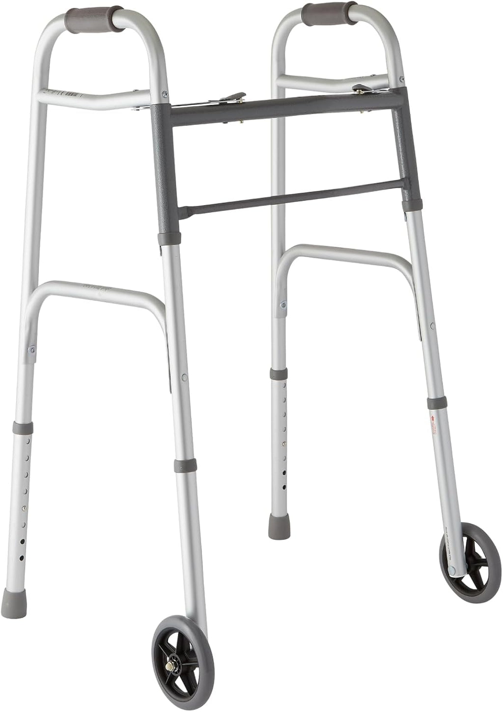 Medline Lightweight Two-Button Folding Walker with 5" Wheels, Aluminum Frame, 300 lb

