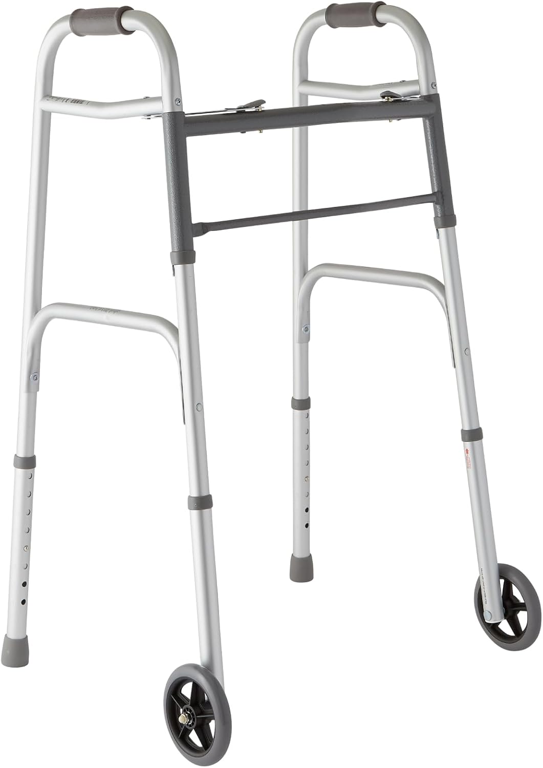 Medline Lightweight Two-Button Folding Walker with 5" Wheels, Aluminum Frame, 300 lb

