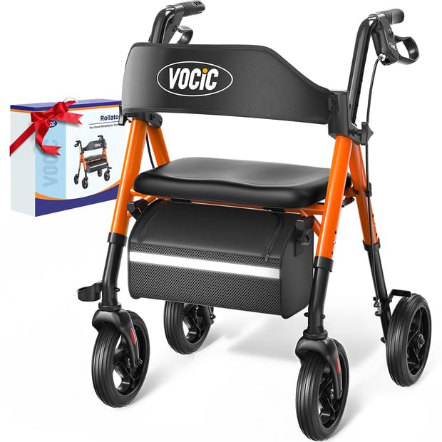 VOCIC Z21 Rollator Walker with Seat, 8" All-Terrain Big Wheels, Foldable