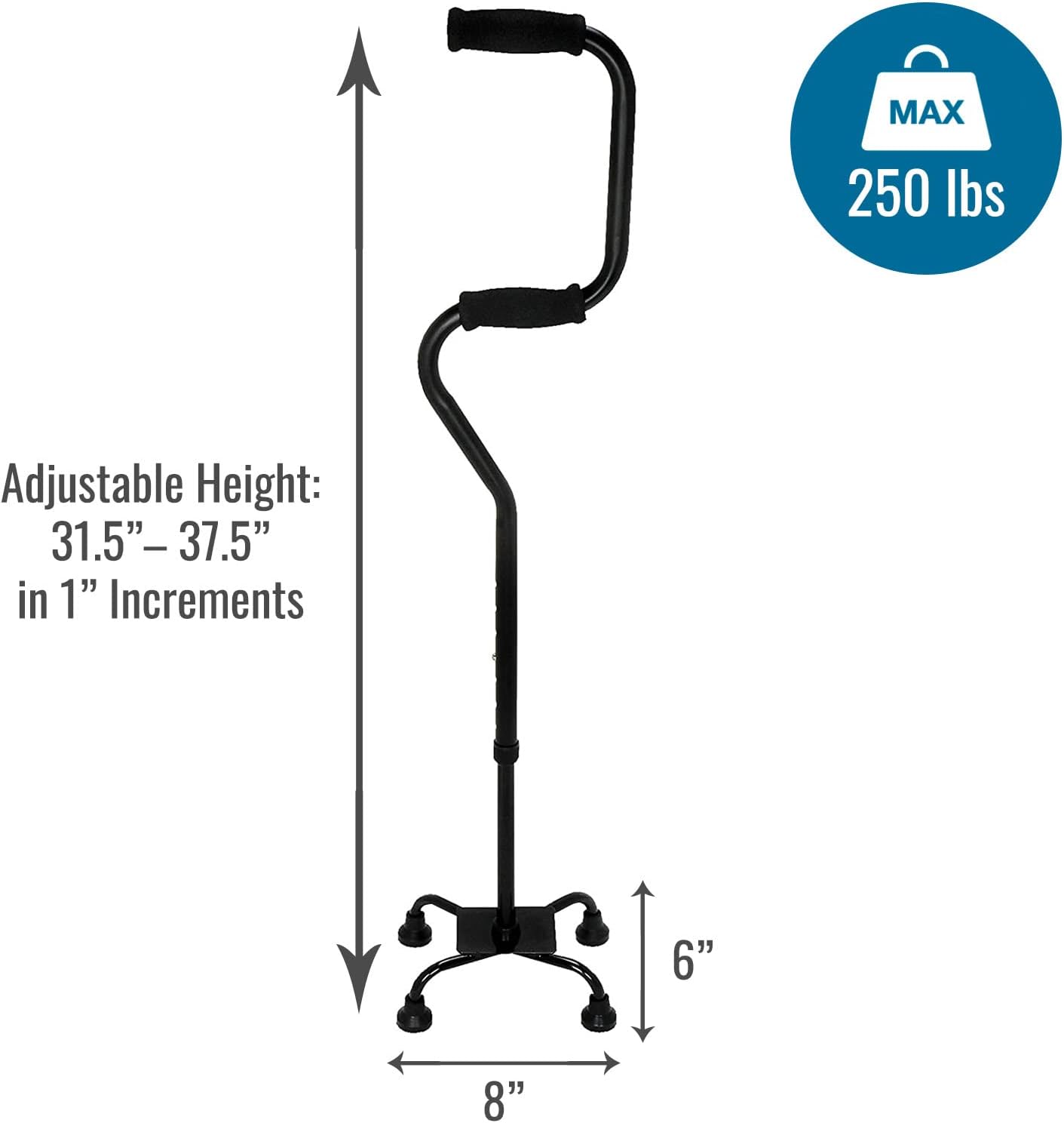 HealthSmart Quad Walking Cane Sit-to-Stand Adjustable Walker with Foam Handles

